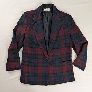 VTG Maroon Purple Green Wool Front Button Longline Blazer Academia Revival